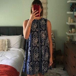 Blue Sleeveless Floral Dress